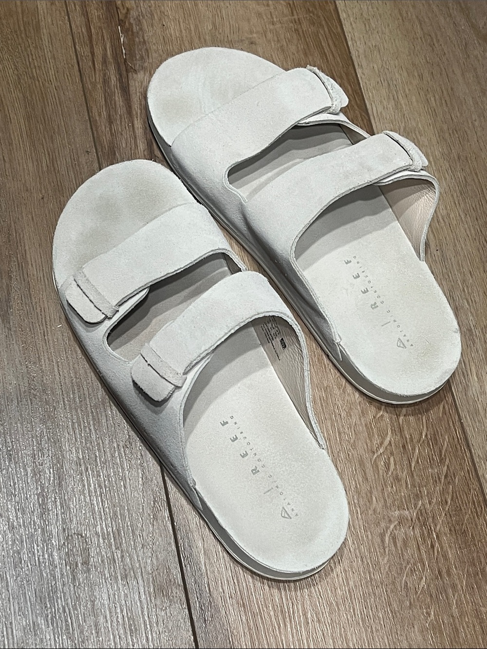 Reef Women’s Double-Strap Leather Suede Slide Sandals in Light Cream 10
